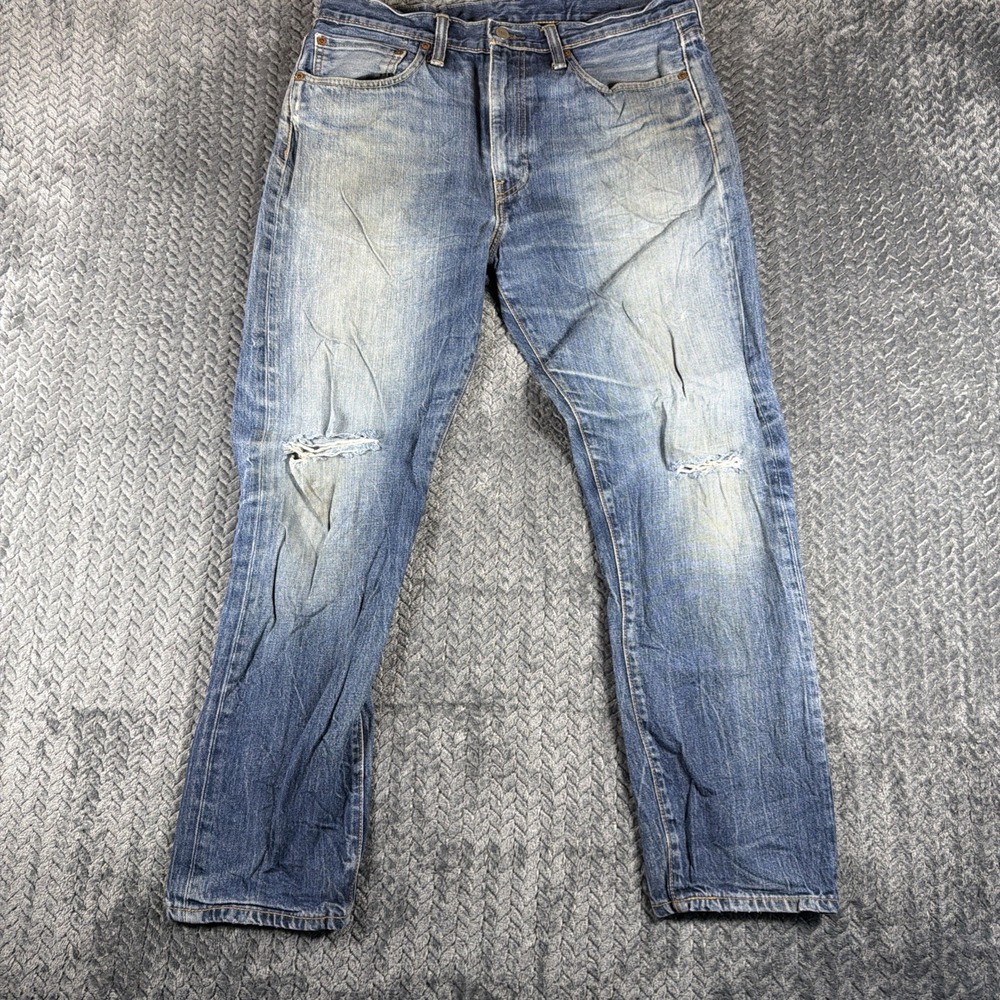 Levis 522 Jeans Mens 34x30 Blue Slim Straight Stretch Medium Wash Distressed